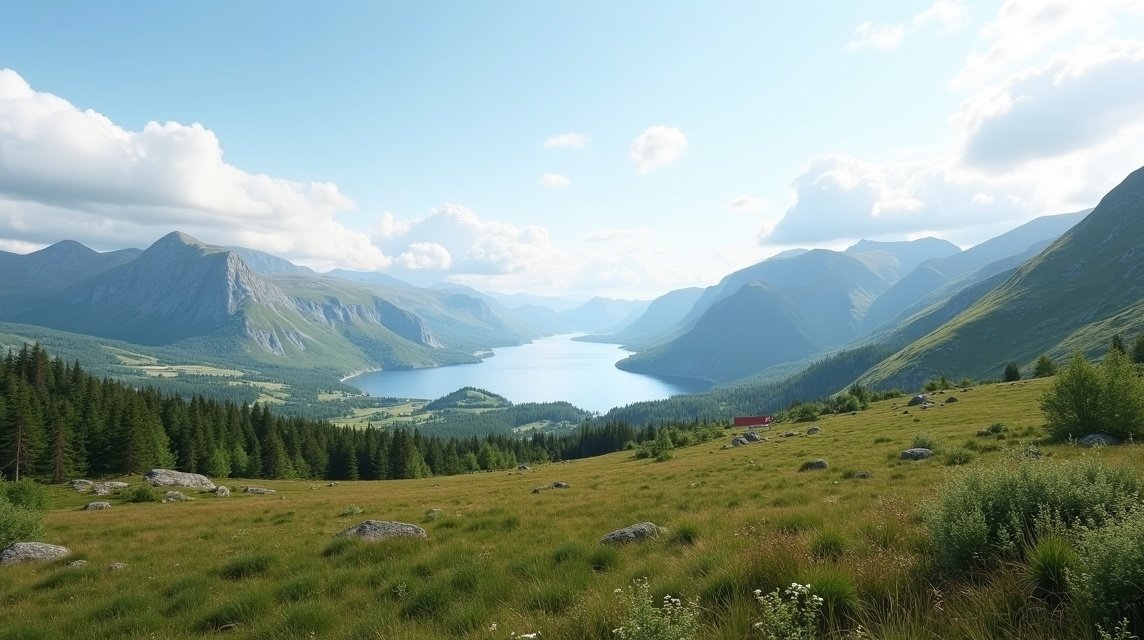 Panorámás kilátás a Bodø melletti Keiservarden fennsíkra és fjordokra.