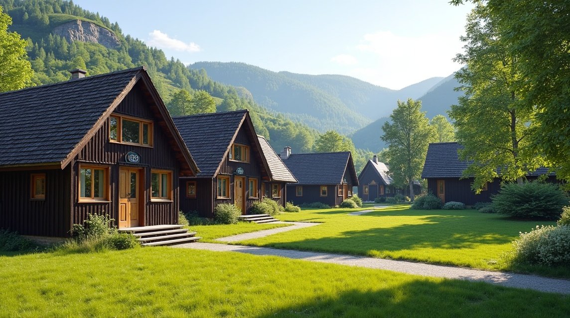 Elverum látnivalók - Glomdalsmuseet (Szabadtéri múzeum) 1 Glomdalsmuseet szabadtéri múzeum Elverumban - hagyományos faházak.