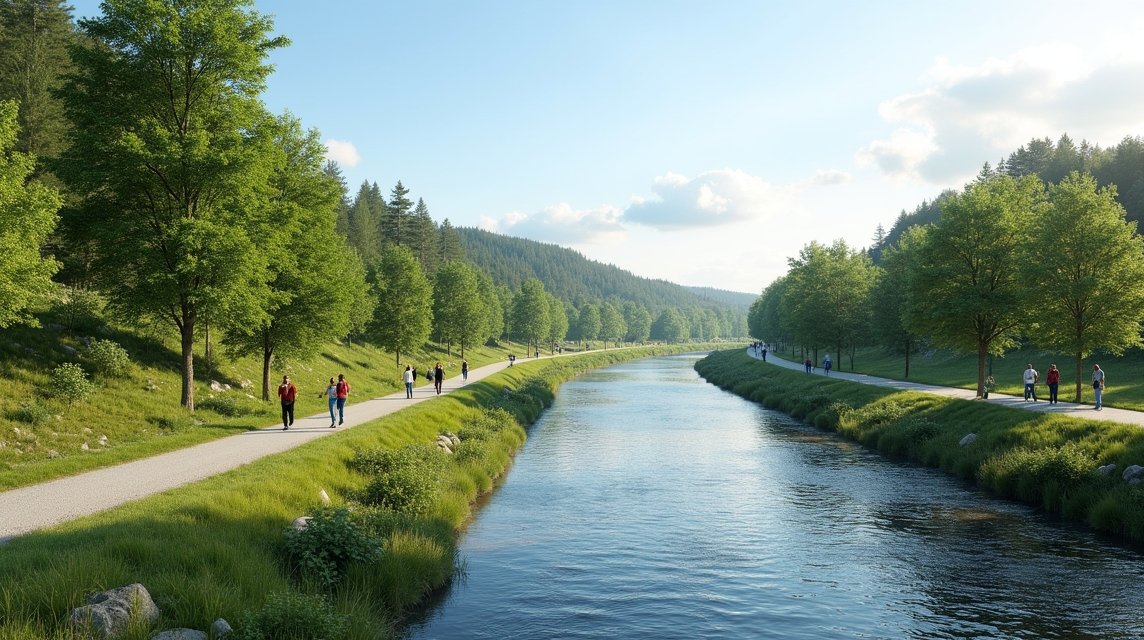 Elverum látnivalók - Séta a Glomma folyó partján 1 Séta a Glomma folyó partján Elverumban, zöld természet és panoráma.