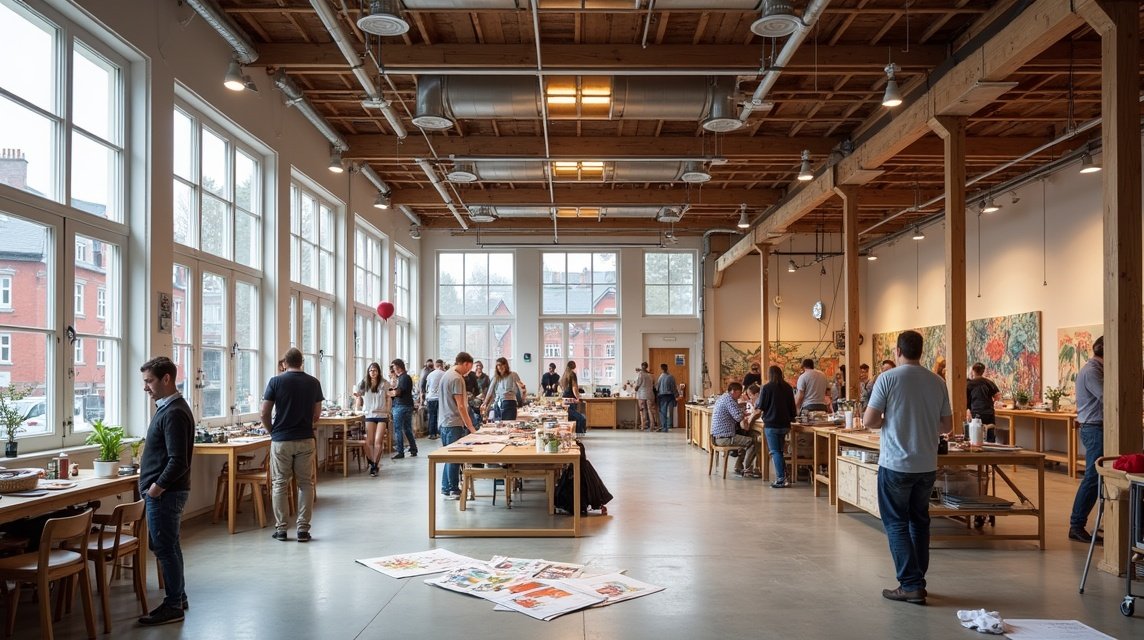 Fabrikken kreatív központ belső tere, Lillehammer, Norvégia.