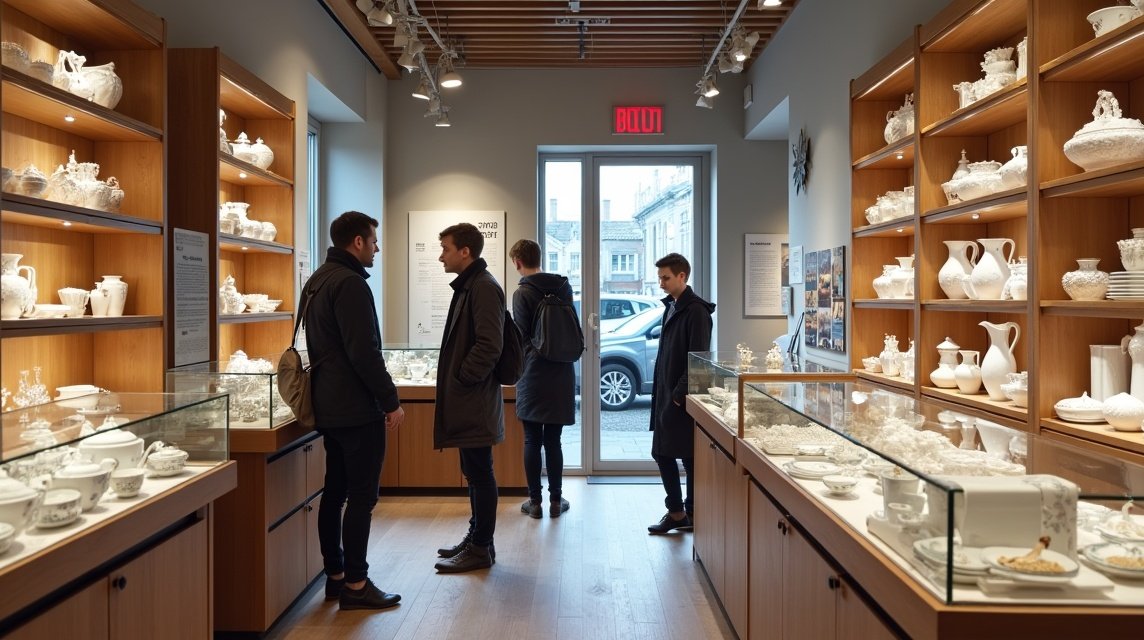 Látogatás a Figgjo porcelánboltban, Sandnes városában.