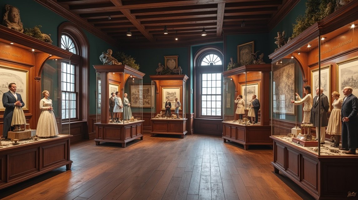 A Halden Történeti Gyűjtemény kiállítóterme, történelmi figurákkal.