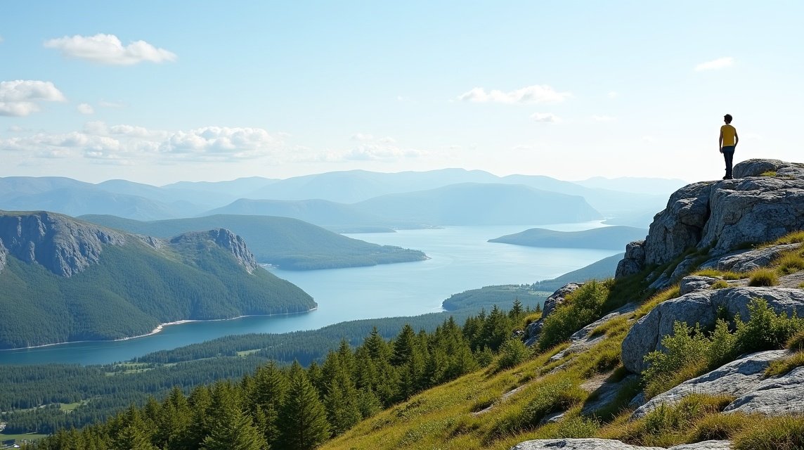 Kilátás a Steinsfjellet kilátóról Haugesund környékén, Norvégiában.