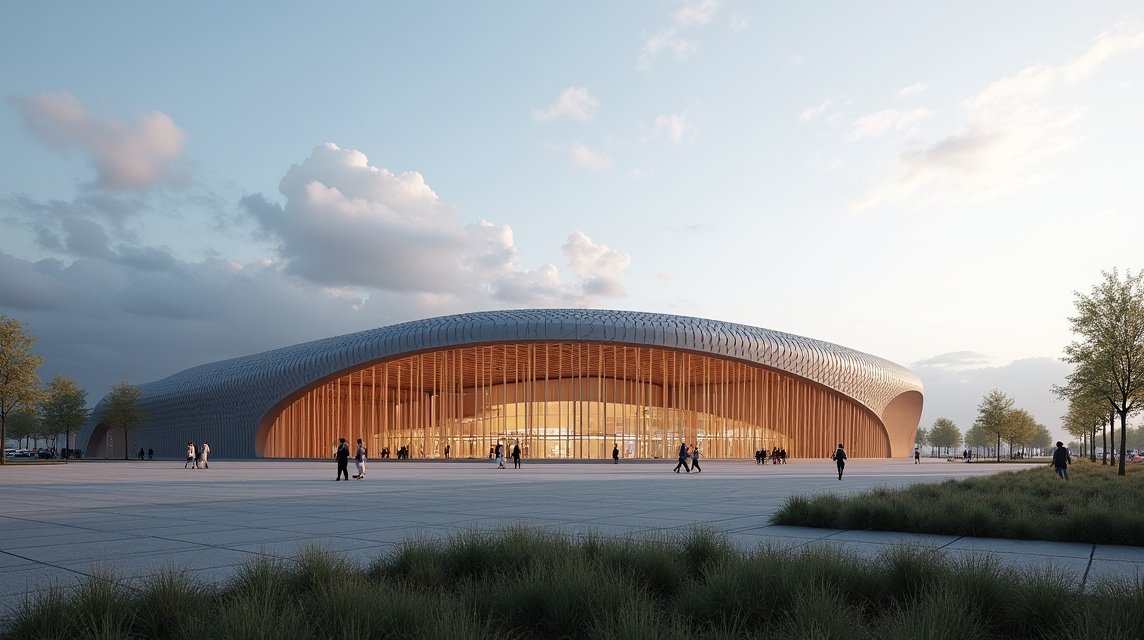 A modern architecture of Terningen Aréna in Elverum, Norway.