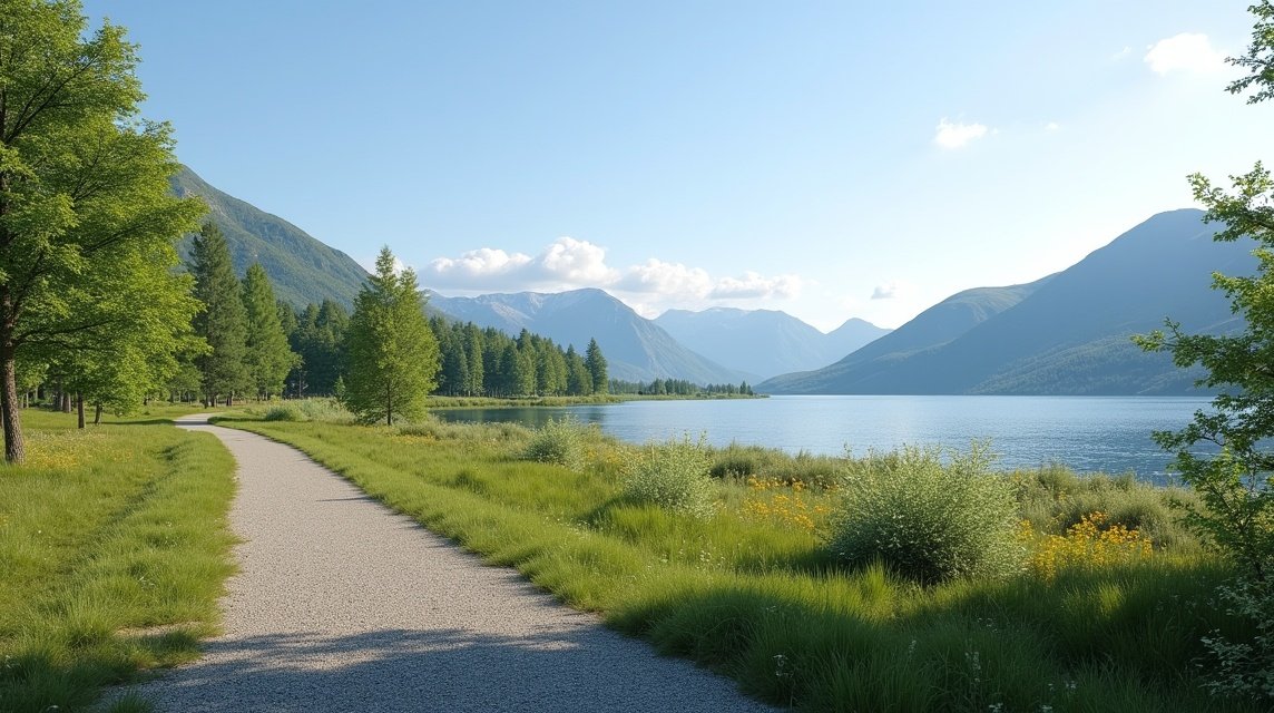 Zöld ösvény vezet a fjordhoz Alsvik Natúrparkban, Sandnes közelében.