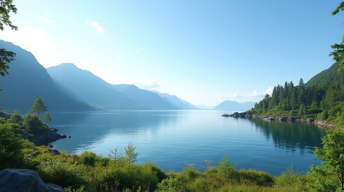 Gyönyörű panoráma a Hjertøya szigetre néző Molde környékén