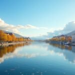 Drammen városősz, gyönyörű part és tükörsimító vízfelszín