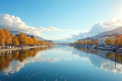 Drammen városősz, gyönyörű part és tükörsimító vízfelszín