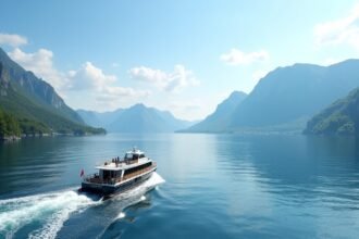 Hajó az Oslo-fjordban, csodás hegyek és természet környezetében.
