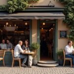 Kávézók a fredrikstad-i óvárosban, vendégek kávézással