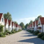 Kristiansand régi fehér faházak Posebyenben, macskaköves utcák között.