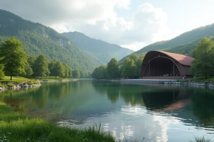 Ravnedalen park festői tószínpada Kristiansandban Norvégiában