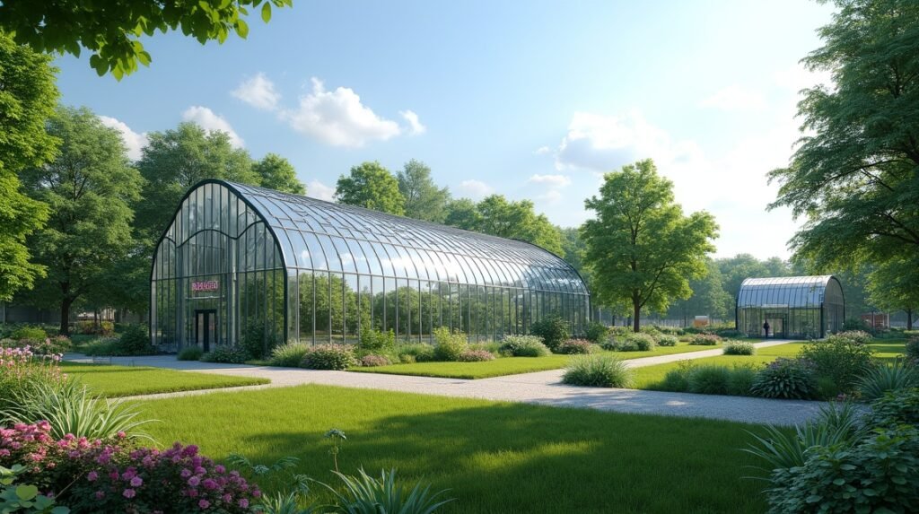 Oslo Botanikus Kert üvegházai a zöld természetben