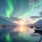 Tromsø sarki fény és téli táj, amely nyáron is vonzó turisták számára.