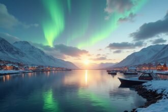 Tromsø sarki fény és téli táj, amely nyáron is vonzó turisták számára.