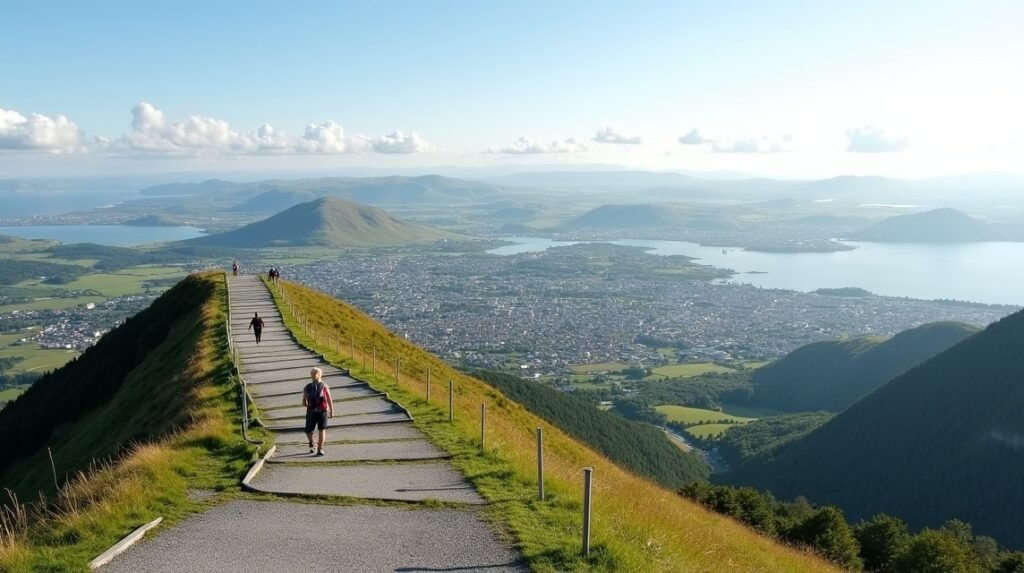 Kilátás Ålesundból az Aksla-hegyről, gyönyörű tájban.