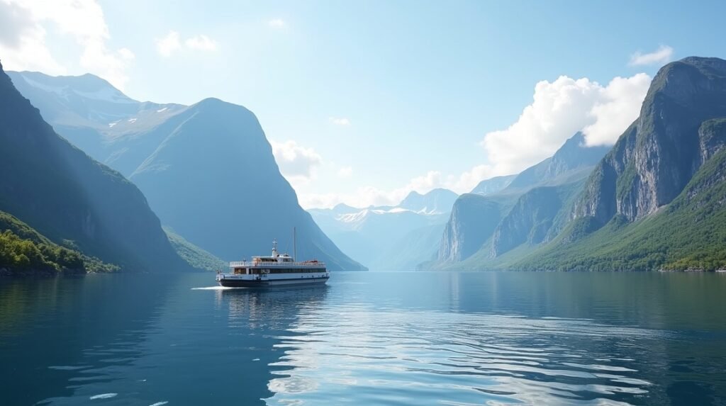 Hajókirándulás a Hjørundfjord fjordban Ålesund közelében.