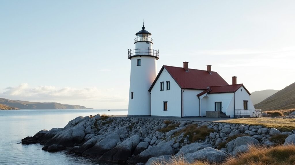 Molja világítótorony és Hotel Brosundet Ålesundban, Norvégiában.