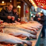 Friss tőkehal aÅlesund halpiacán, norvég gasztronómiai élmények.