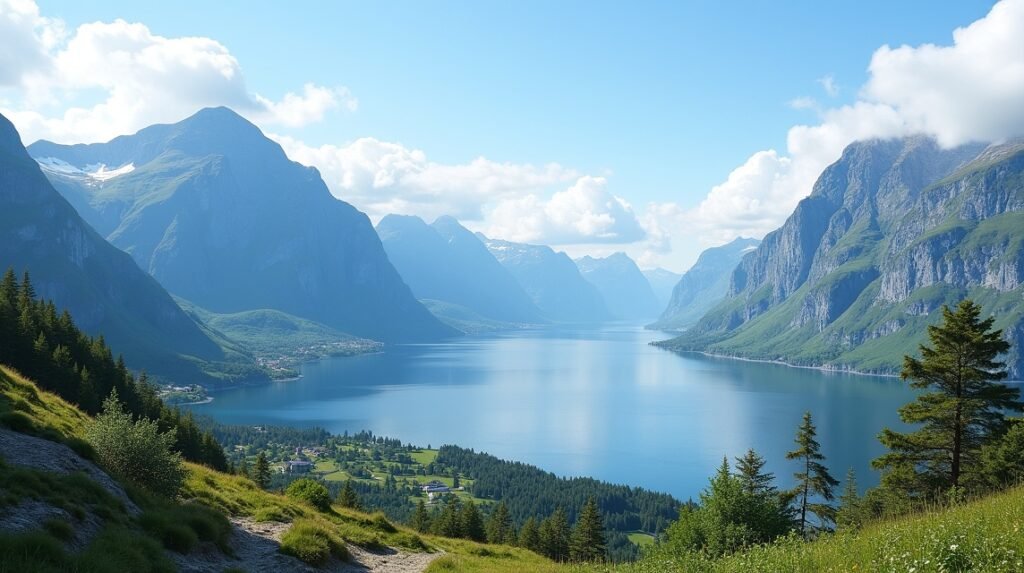A Sunnmøre-alpok lenyűgöző fjordjának panorámája
