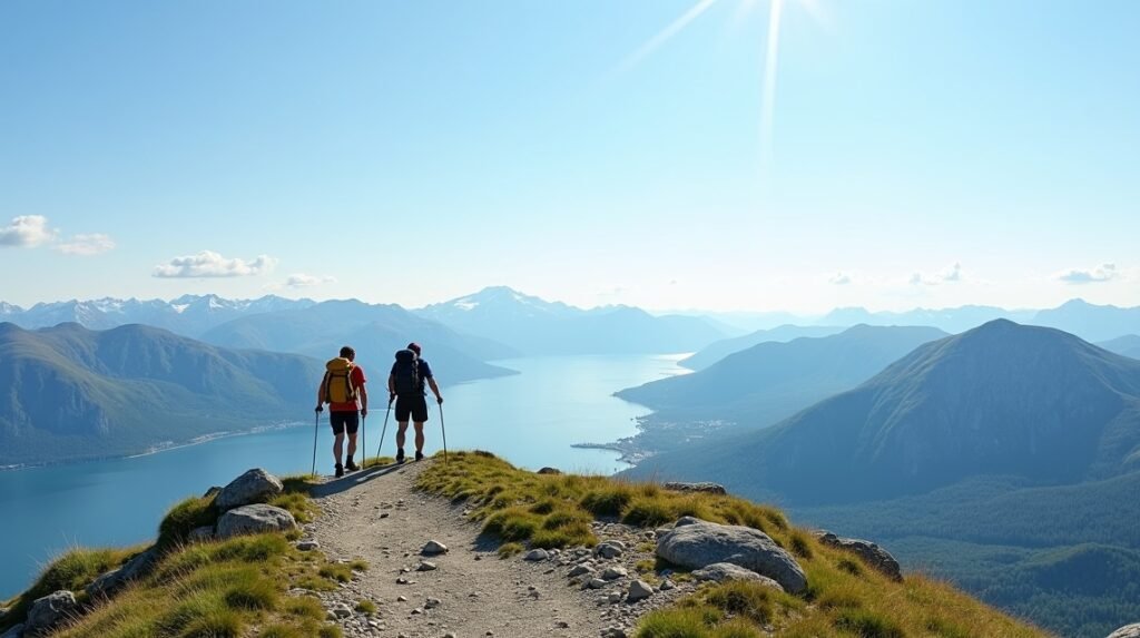 Két túrázó a Dalsnuten csúcsán, lenyűgöző kilátással