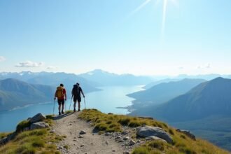 Két túrázó a Dalsnuten csúcsán, lenyűgöző kilátással