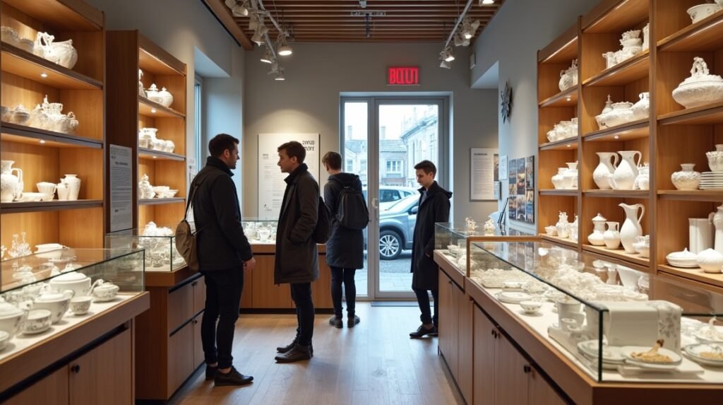 Látogatás a Figgjo porcelánboltban, Sandnes városában.