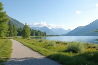 Zöld ösvény vezet a fjordhoz Alsvik Natúrparkban, Sandnes közelében.