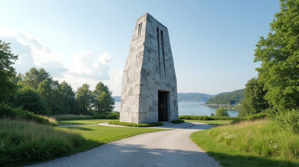 Haraldshaugen emlékmű Haugesund mellett, gyönyörű tengerparti kilátással.