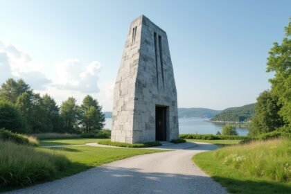 Haraldshaugen emlékmű Haugesund mellett, gyönyörű tengerparti kilátással.