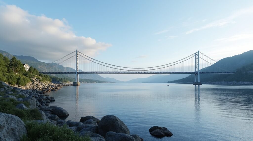 A Karmsund híd lenyűgöző látványa Haugesundban.