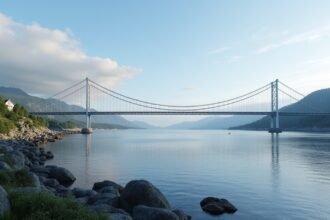 A Karmsund híd lenyűgöző látványa Haugesundban.