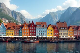 Bryggen színes faházai Bergenben, UNESCO világörökség