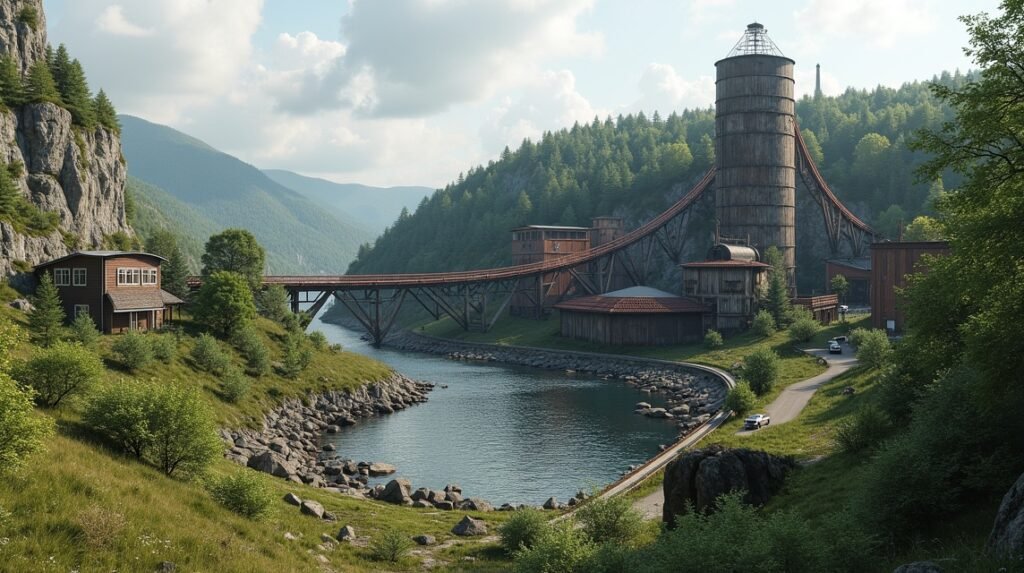 A Visnes rézbánya látképe Haugesundban, Norvégiában