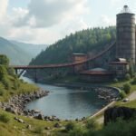 A Visnes rézbánya látképe Haugesundban, Norvégiában