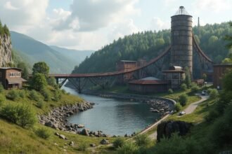 A Visnes rézbánya látképe Haugesundban, Norvégiában