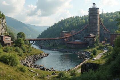 A Visnes rézbánya látképe Haugesundban, Norvégiában