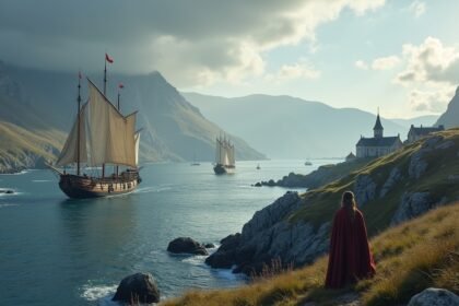 Hajók a Haugesund öbölben, viking történelmi háttérrel