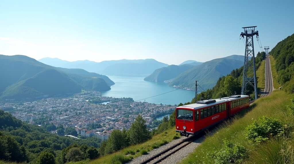 Fløibanen sikló Bergenben, gyönyörű kilátás a fjordra és hegyekre.