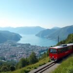 Fløibanen sikló Bergenben, gyönyörű kilátás a fjordra és hegyekre.