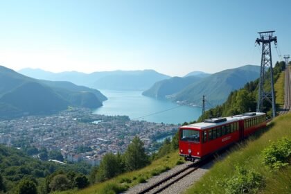 Fløibanen sikló Bergenben, gyönyörű kilátás a fjordra és hegyekre.