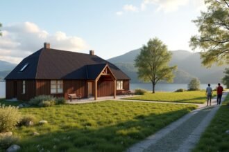 Tønsberg környezetében álló modern ház gyönyörű tájjal