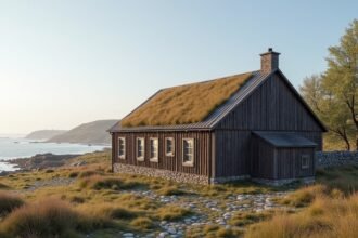 Vallø régi sófőzője a tengerparton, Norvégiában