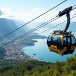 Ulriken felvonó Bergen felett a hegyek és tenger panorámájával