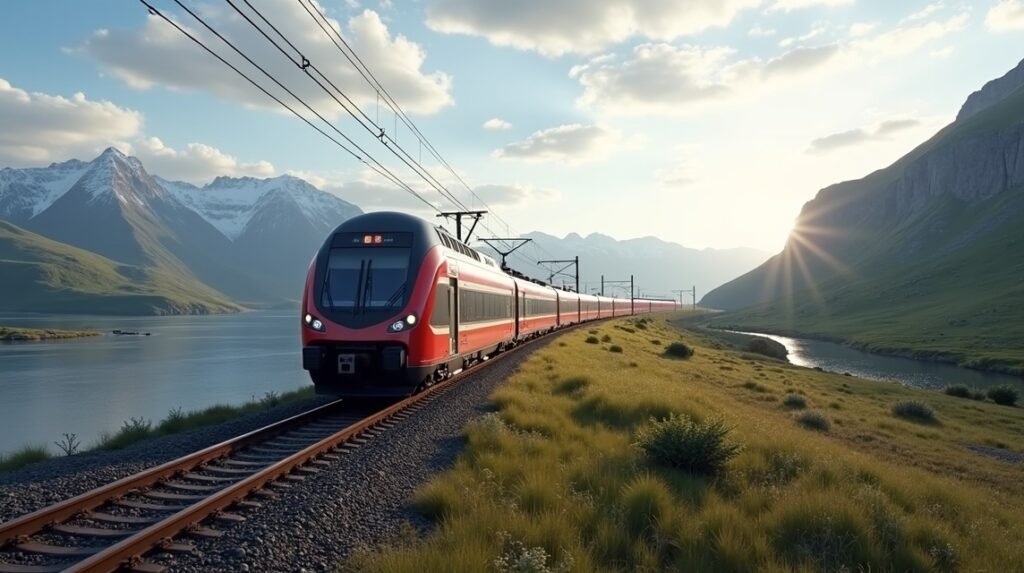 Modern vonat Tønsberg felé Norvégiában