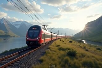 Modern vonat Tønsberg felé Norvégiában