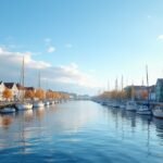 Tønsberg kikötője őszi tájjal, hajókkal és színes épületekkel.