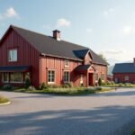 Moss városi és ipari múzeum szép épületei a környező tájban.