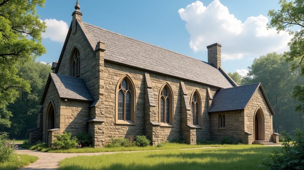 Moss templomának építészeti részletei csodás zöld környezetben