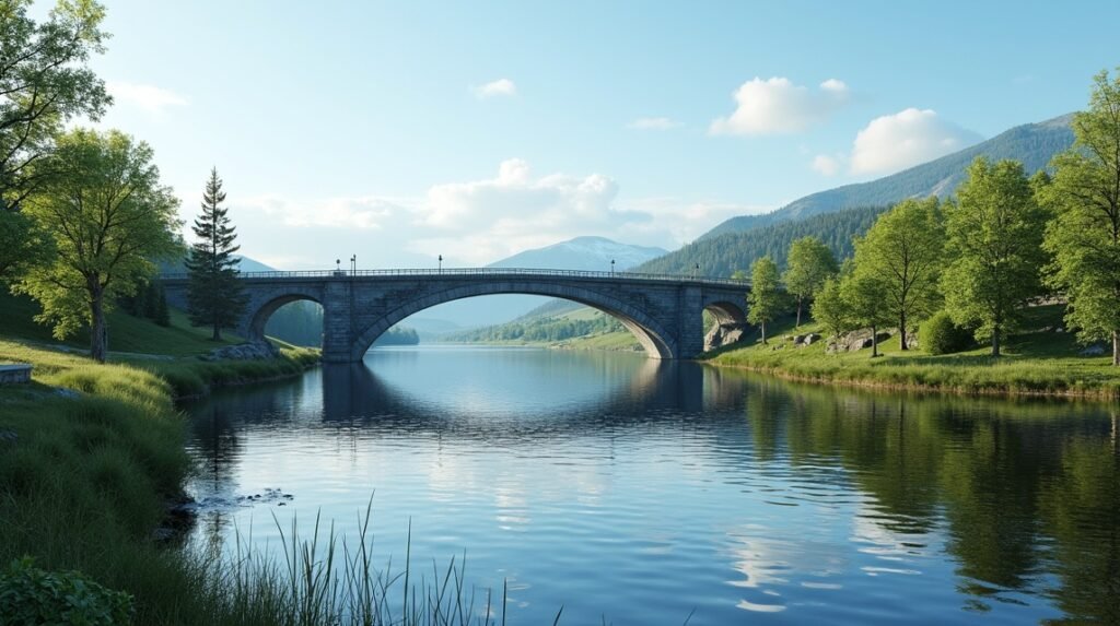 Moss Kanalen csatornája és hídja természetes környezetben